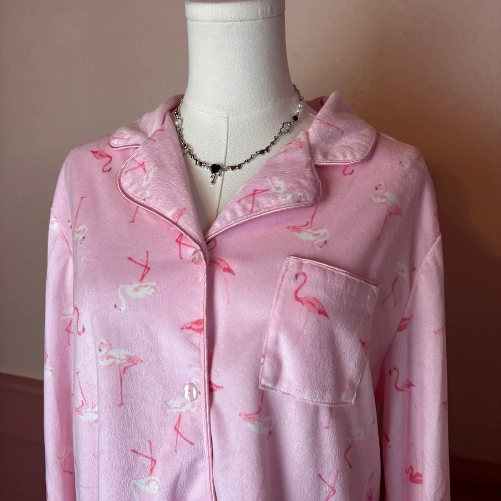 Adorable Pink Flamingo Print Pajama Top Soft Cozy Lounge Bay Studio Sz Medium